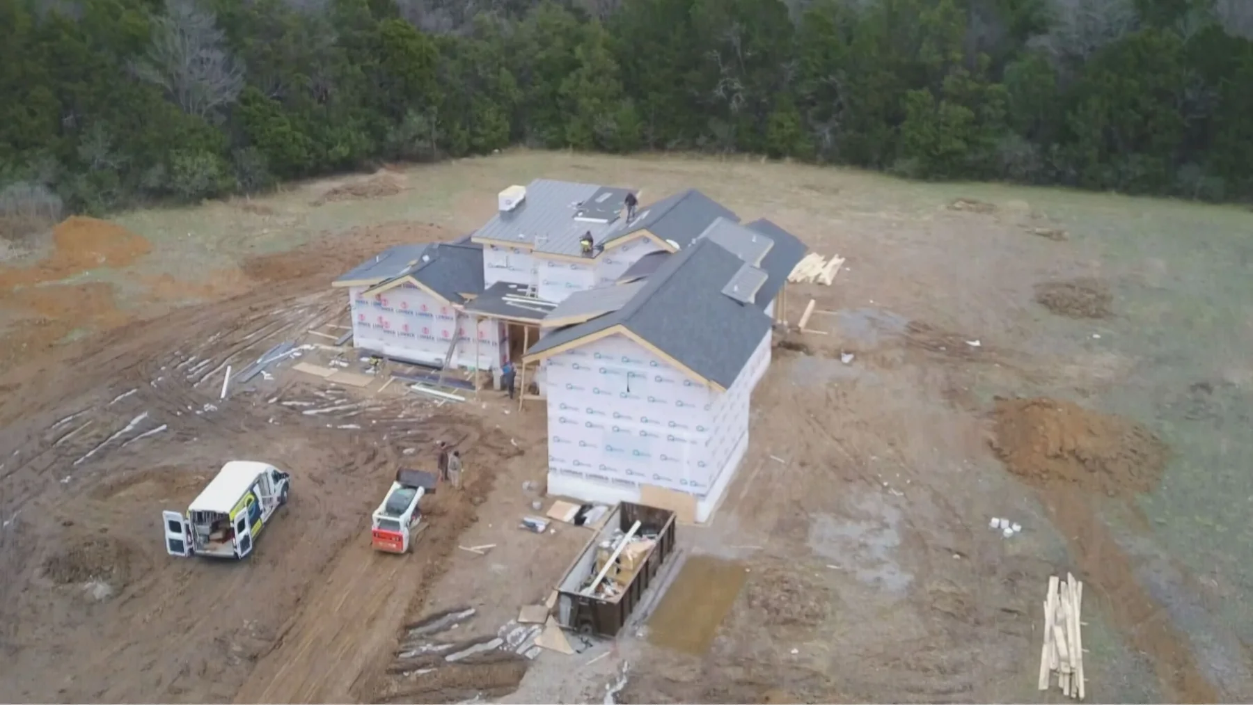 Aerial view of a large residential exterior construction project