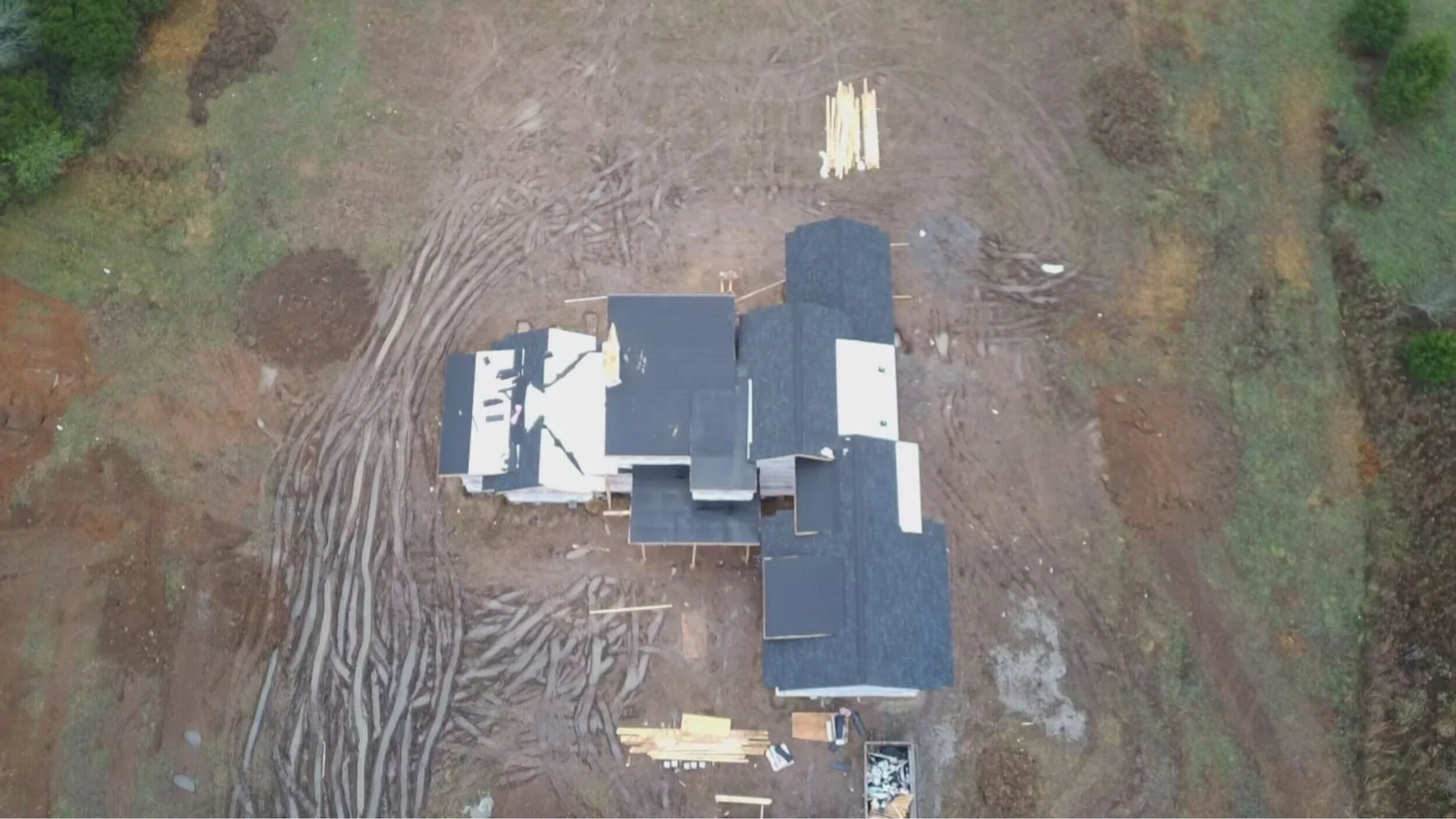 Aerial view of roof installation in progress