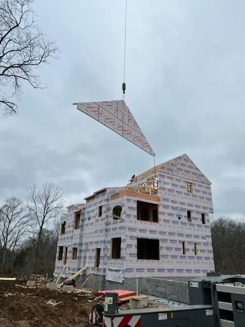 Roof framing panel being installed on a new construction home